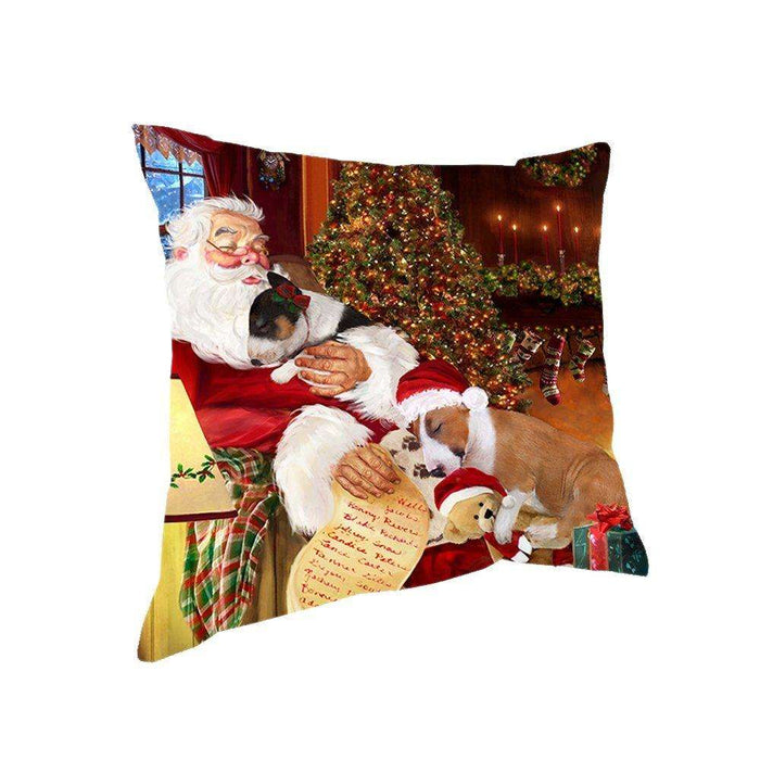 Happy Holidays with Santa Sleeping with Bull Terrier Dogs Christmas Pillow
