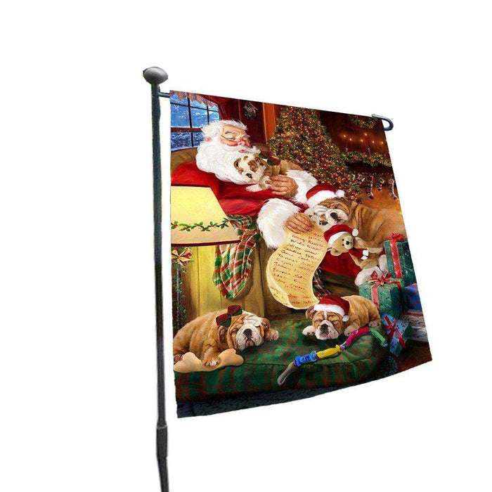 Happy Holidays with Santa Sleeping with Bulldog Dogs Christmas Garden Flag