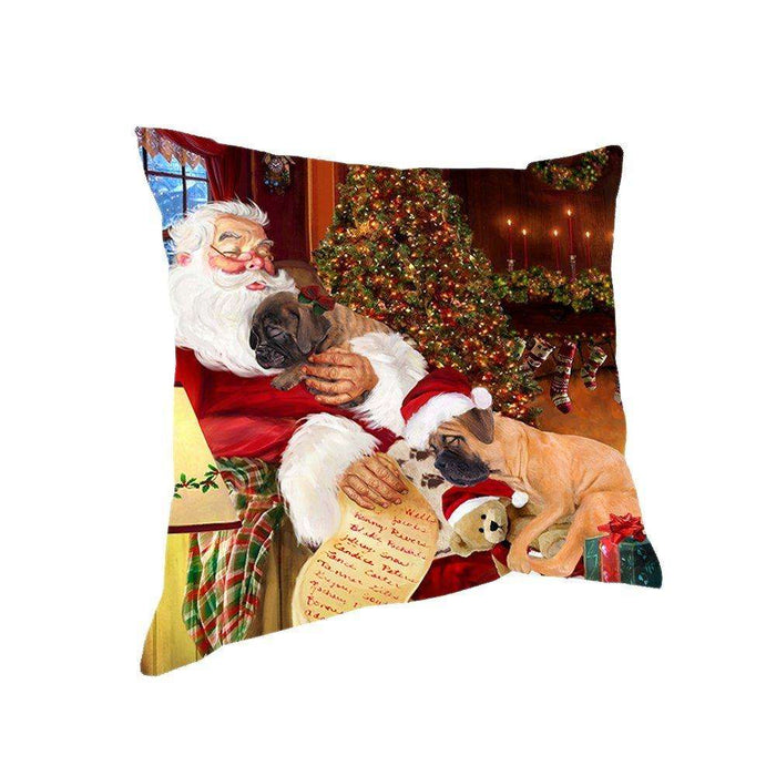 Happy Holidays with Santa Sleeping with Bullmastiff Dogs Christmas Pillow