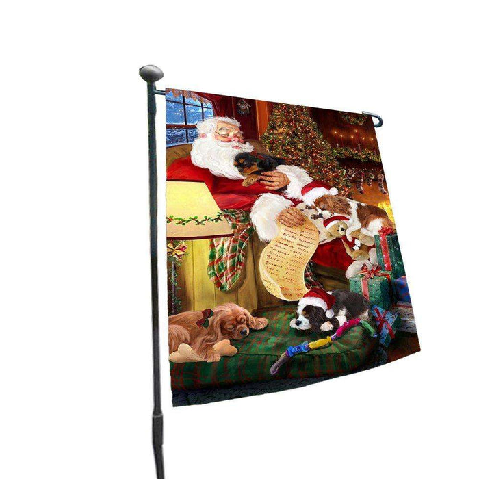 Happy Holidays with Santa Sleeping with Cavalier King Charles Spaniel Dogs Christmas Garden Flag