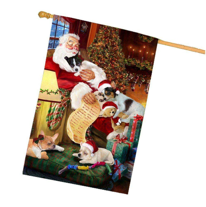 Happy Holidays with Santa Sleeping with Chihuahua Dogs Christmas House Flag