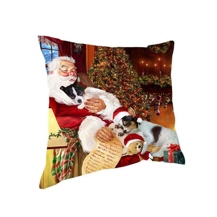 Happy Holidays with Santa Sleeping with Chihuahua Dogs Christmas Pillow