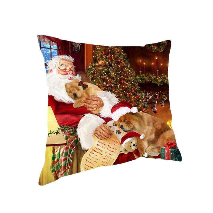 Happy Holidays with Santa Sleeping with Chow Chow Dogs Christmas Pillow