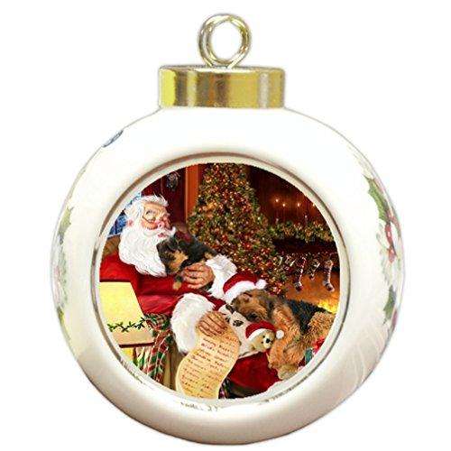 Happy Holidays with Santa Sleeping with Christmas Airedale Dogs Holiday Ornament