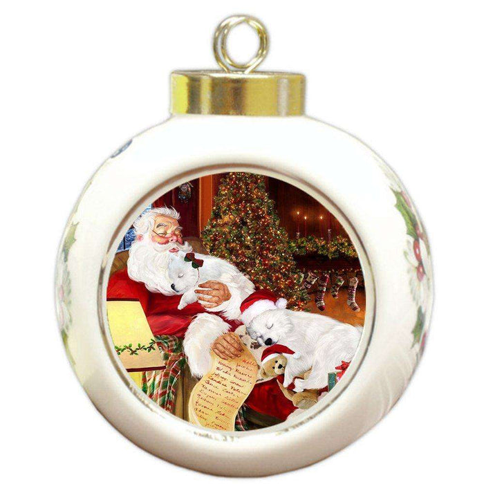 Happy Holidays with Santa Sleeping with Christmas American Eskimos Dogs Holiday Ornament