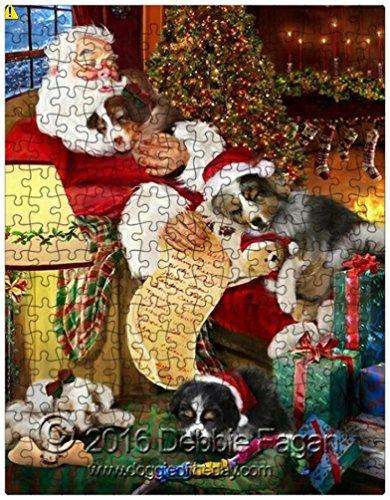 Happy Holidays with Santa Sleeping with Christmas Australian Shepherd Dogs 300 Pc. Puzzle with Photo Tin