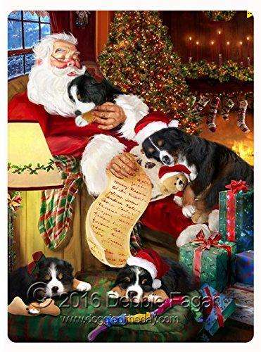 Happy Holidays with Santa Sleeping with Christmas Bernese Mountain Dogs Large Tempered Cutting Board 15.74" x 11.8" x 5/32"