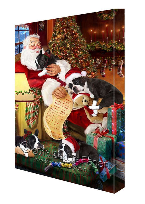 Happy Holidays with Santa Sleeping with Christmas Boston Terrier Dogs Canvas