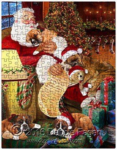 Happy Holidays with Santa Sleeping with Christmas Boxer Dogs 300 Pc. Puzzle with Photo Tin