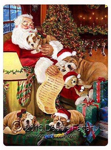 Happy Holidays with Santa Sleeping with Christmas Bulldog Dogs Large Tempered Cutting Board 15.74" x 11.8" x 5/32"