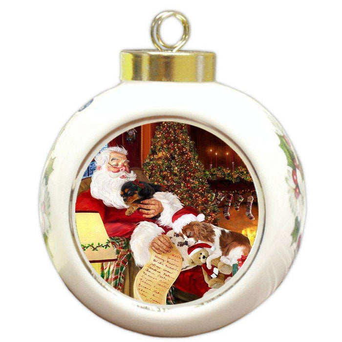 Happy Holidays with Santa Sleeping with Christmas Cavalier King Charles Spaniel Dogs Holiday Ornament