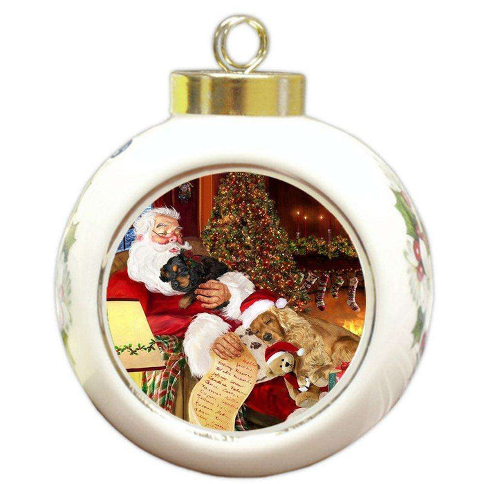 Happy Holidays with Santa Sleeping with Christmas Cocker Spaniel Dogs Holiday Ornament