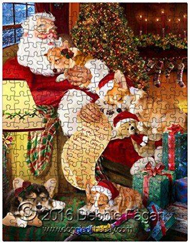 Happy Holidays with Santa Sleeping with Christmas Corgi Dogs 300 Pc. Puzzle with Photo Tin