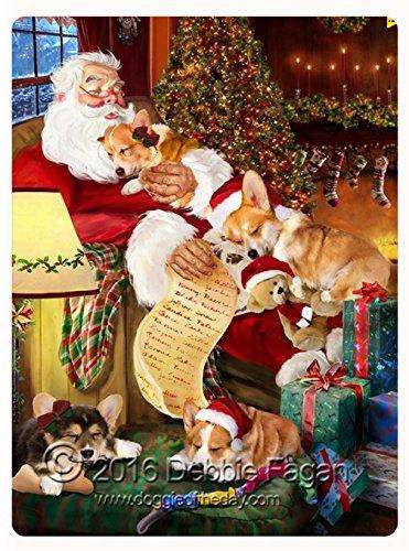 Happy Holidays with Santa Sleeping with Christmas Corgi Dogs Large Tempered Cutting Board 15.74" x 11.8" x 5/32"