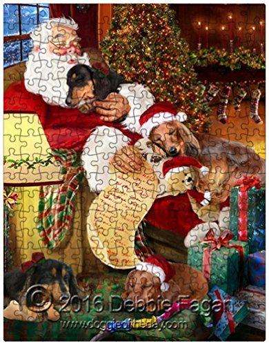 Happy Holidays with Santa Sleeping with Christmas Dachshund Dogs 300 Pc. Puzzle with Photo Tin