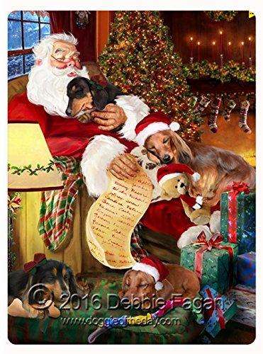 Happy Holidays with Santa Sleeping with Christmas Dachshund Dogs Large Tempered Cutting Board 15.74" x 11.8" x 5/32"