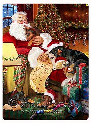 Happy Holidays with Santa Sleeping with Christmas Doberman Dogs Tempered Cutting Board