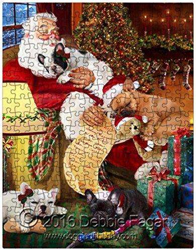 Happy Holidays with Santa Sleeping with Christmas French Bulldog Dogs 300 Pc. Puzzle with Photo Tin