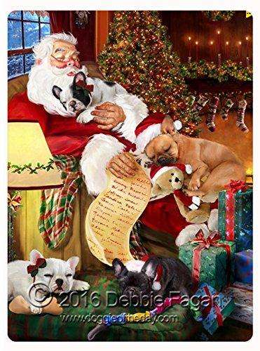 Happy Holidays with Santa Sleeping with Christmas French Bulldog Dogs Large Tempered Cutting Board 15.74" x 11.8" x 5/32"