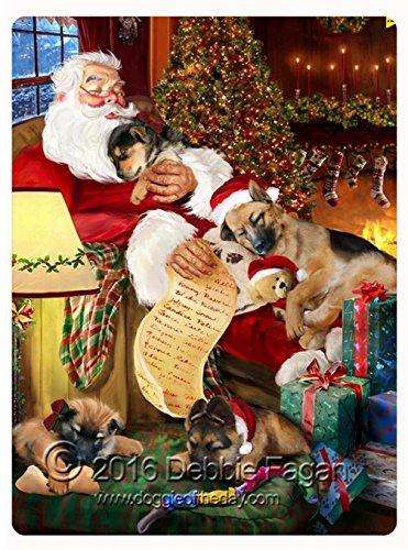 Happy Holidays with Santa Sleeping with Christmas German Shepherd Dogs Large Tempered Cutting Board 15.74" x 11.8" x 5/32"