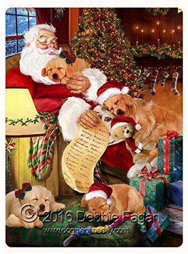 Happy Holidays with Santa Sleeping with Christmas Golden Retriever Dogs Large Tempered Cutting Board 15.74" x 11.8" x 5/32"