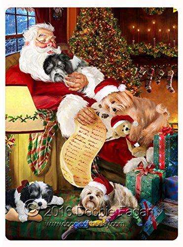 Happy Holidays with Santa Sleeping with Christmas Havanese Dogs Large Tempered Cutting Board 15.74" x 11.8" x 5/32"