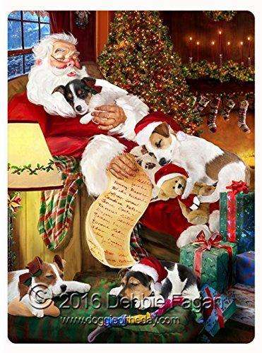 Happy Holidays with Santa Sleeping with Christmas Jack Russell Dogs Tempered Cutting Board