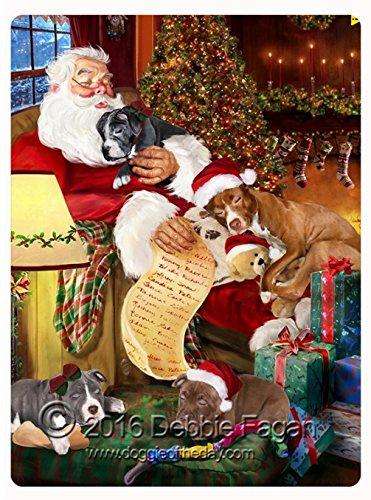 Happy Holidays with Santa Sleeping with Christmas Pit Bull Dogs Tempered Cutting Board