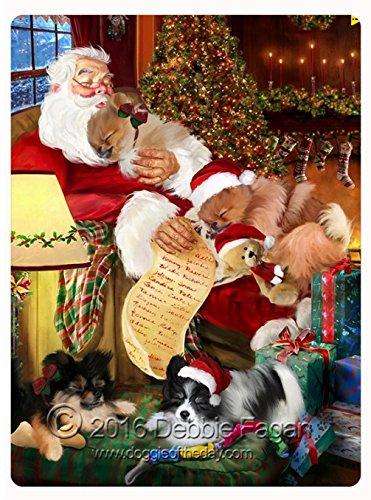 Happy Holidays with Santa Sleeping with Christmas Pomeranian Dogs Large Tempered Cutting Board 15.74" x 11.8" x 5/32"