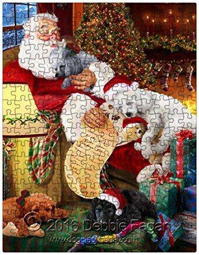 Happy Holidays with Santa Sleeping with Christmas Poodle Dogs 300 Pc. Puzzle with Photo Tin