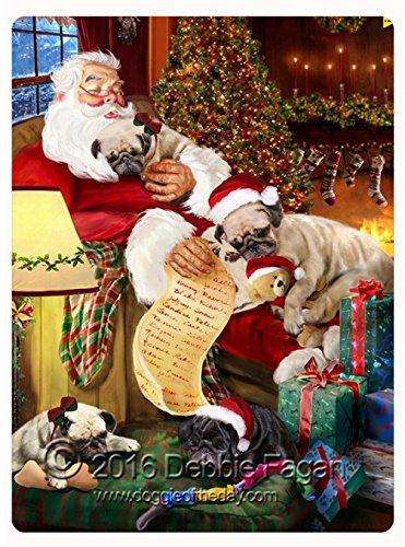 Happy Holidays with Santa Sleeping with Christmas Pug Dogs Large Tempered Cutting Board 15.74" x 11.8" x 5/32"