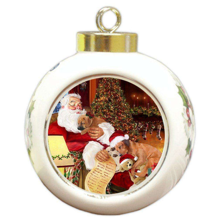Happy Holidays with Santa Sleeping with Christmas Rhodesian Ridgeback Dogs Holiday Ornament