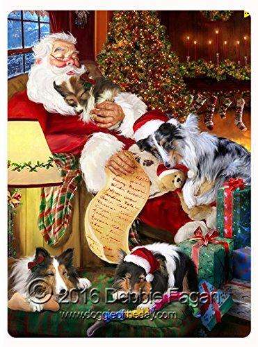 Happy Holidays with Santa Sleeping with Christmas Sheltie Dogs Tempered Cutting Board