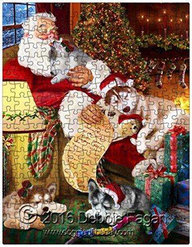 Happy Holidays with Santa Sleeping with Christmas Siberian Husky Dogs 300 Pc. Puzzle with Photo Tin