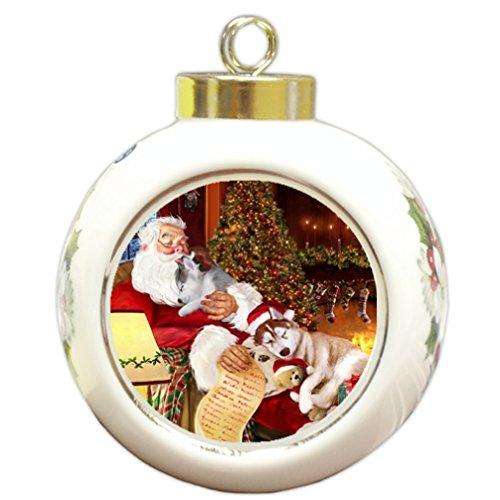 Happy Holidays with Santa Sleeping with Christmas Siberian Husky Dogs Holiday Ornament