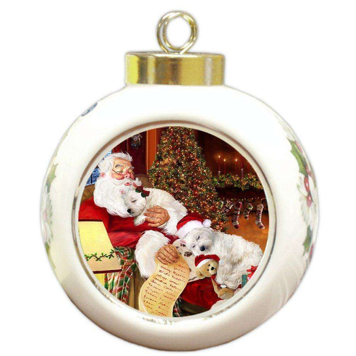 Happy Holidays with Santa Sleeping with Christmas Westies Dogs Holiday Ornament