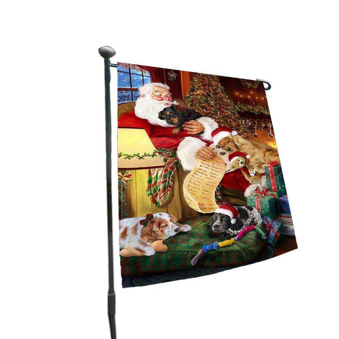 Happy Holidays with Santa Sleeping with Cocker Spaniel Dogs Christmas Garden Flag
