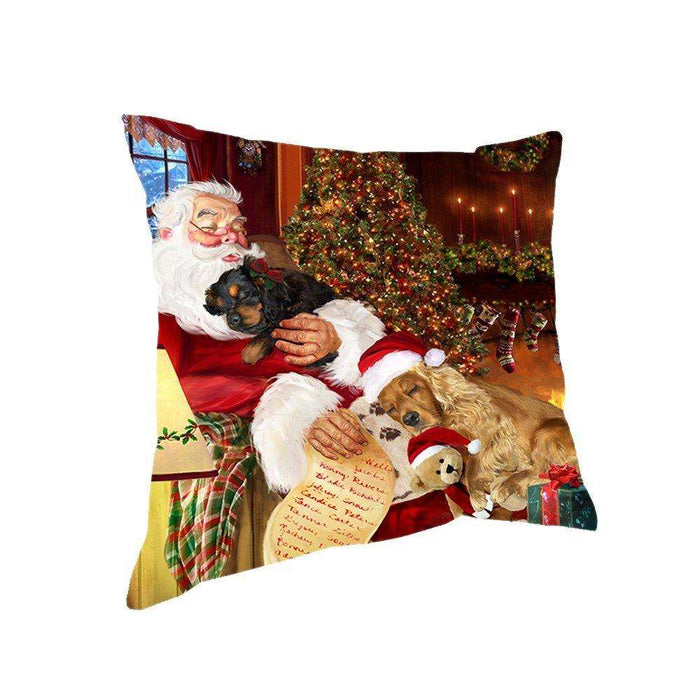 Happy Holidays with Santa Sleeping with Cocker Spaniel Dogs Christmas Pillow