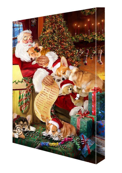 Happy Holidays with Santa Sleeping with Corgi Dogs Christmas Canvas