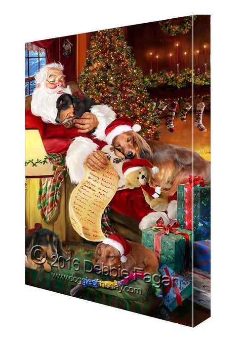 Happy Holidays with Santa Sleeping with Dachshund Dogs Christmas Canvas