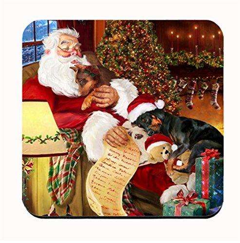Happy Holidays with Santa Sleeping with Doberman Dogs Coasters (Set of 4)