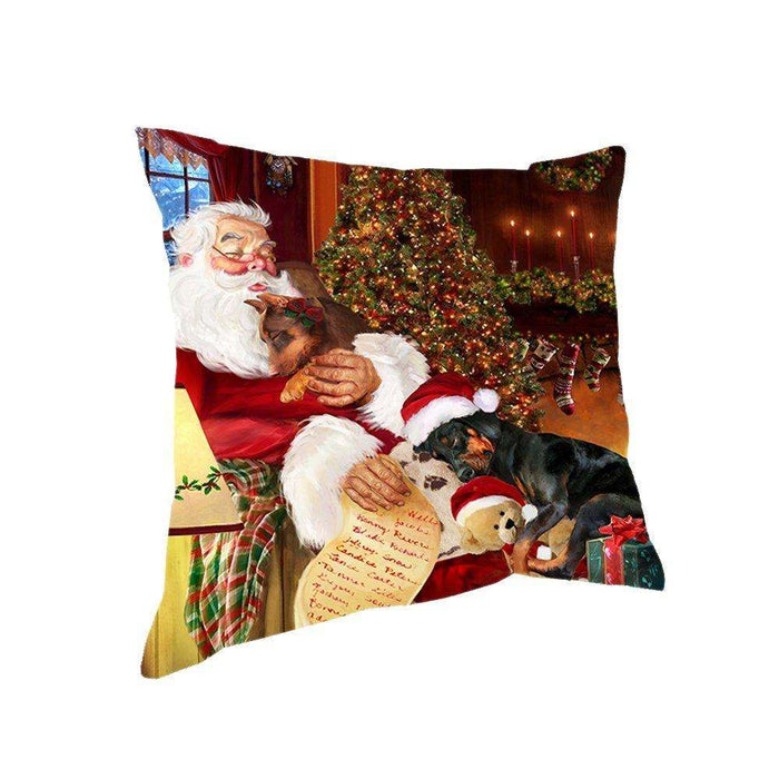 Happy Holidays with Santa Sleeping with Doberman Pinscher Dogs Christmas Pillow