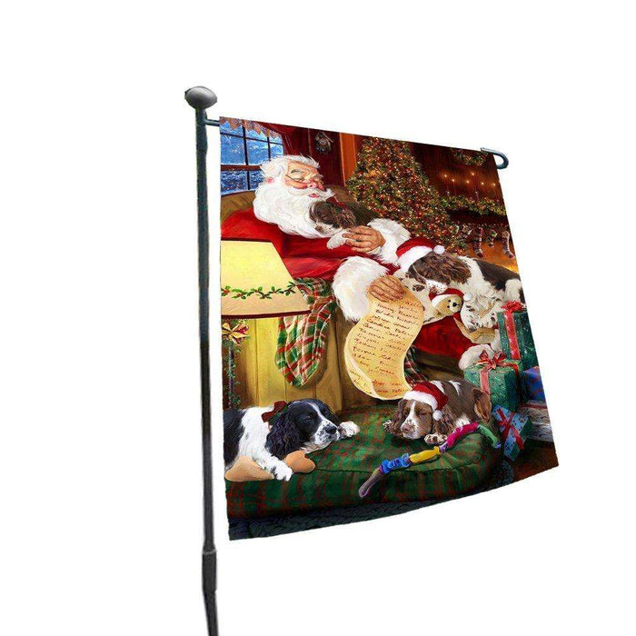 Happy Holidays with Santa Sleeping with English Springer Spaniel Dogs Christmas Garden Flag