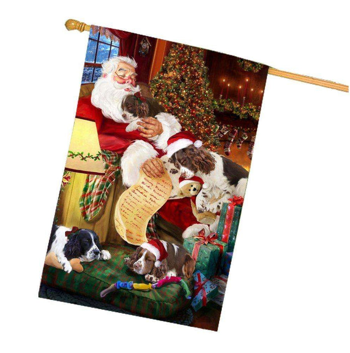 Happy Holidays with Santa Sleeping with English Springer Spaniel Dogs Christmas House Flag