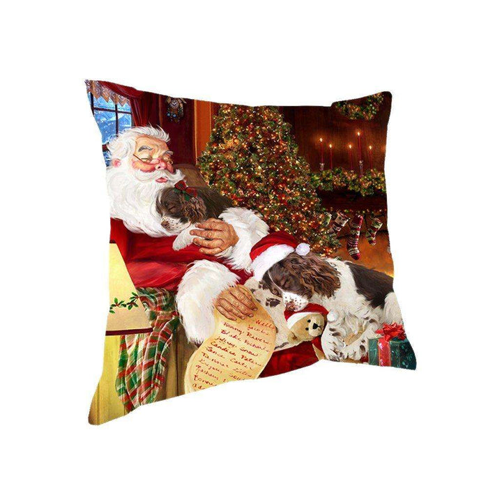 Happy Holidays with Santa Sleeping with English Springer Spaniel Dogs Christmas Pillow