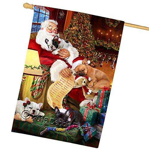 Happy Holidays with Santa Sleeping with French Bulldog Dogs Christmas House Flag