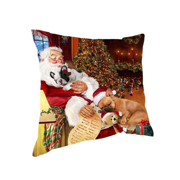 Happy Holidays with Santa Sleeping with French Bulldog Dogs Christmas Pillow