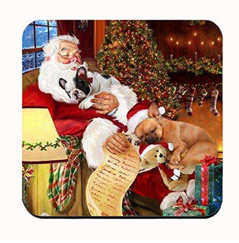 Happy Holidays with Santa Sleeping with French Bulldogs Coasters (Set of 4)