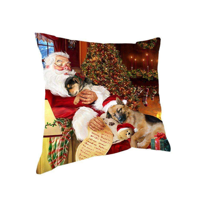 Happy Holidays with Santa Sleeping with German Shepherd Dogs Christmas Pillow