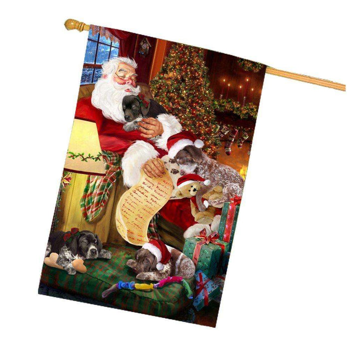Happy Holidays with Santa Sleeping with German Shorthaired Pointer Dogs Christmas House Flag